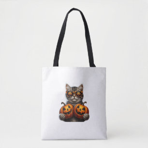 Black Cat Holding Pumpkin Halloween Cat Lovers Wom Tote Bag