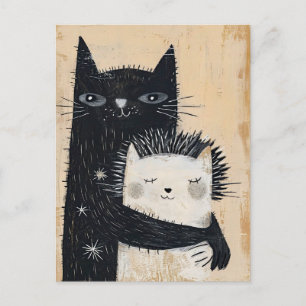 Black Cat Hugging a Hedgehog Postcard