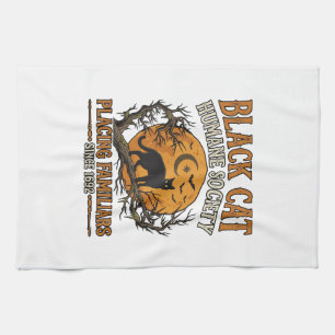 Black Cat Humane Society Halloween Full Moon Bats_ Tea Towel