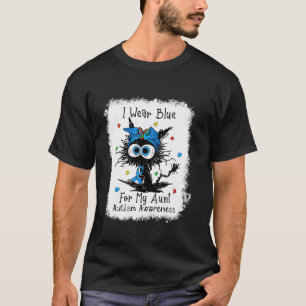 Black Cat I Wear-Blue For My Aunt Autism Awareness T-Shirt