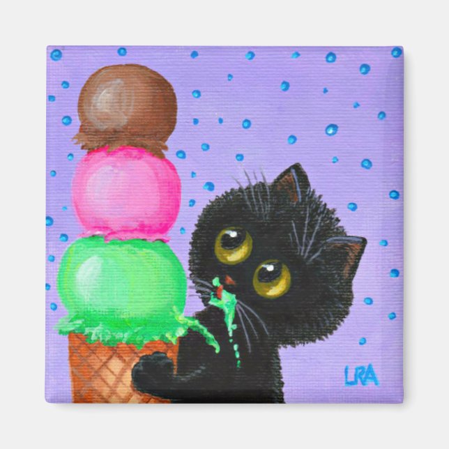 Black Cat Ice Cream Creationarts Magnet (Front)
