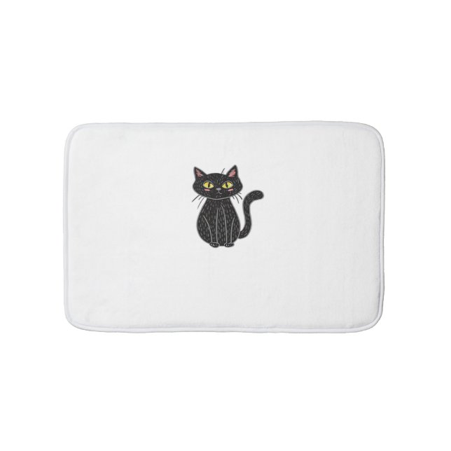 Black Cat Illustration, Doodle Cute Cat Classic T- Bath Mat (Front)