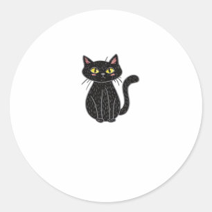 Black Cat Illustration, Doodle Cute Cat Classic T- Round Sticker