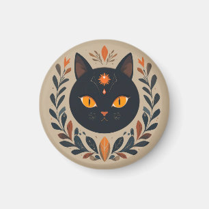 Black Cat Illustration with Vibrant Eyes Magnet