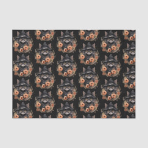 Black Cat in a Black Witch's Hat Halloween Pattern Tissue Paper