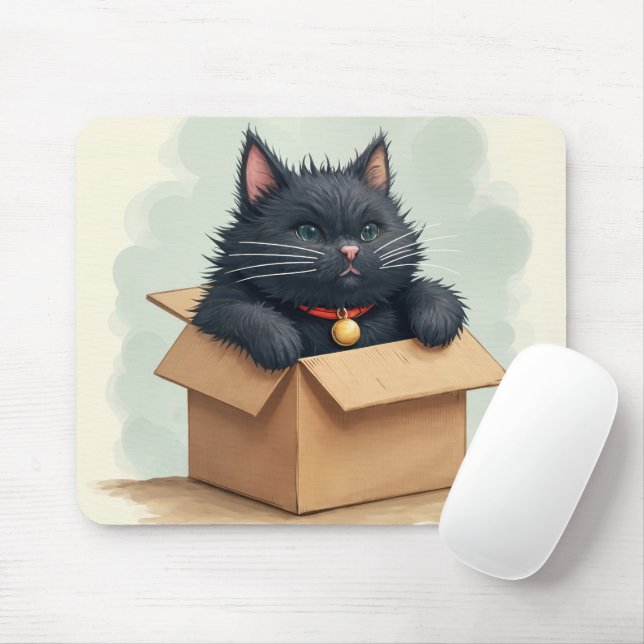 Black Cat In a Box Mouse Pad (With Mouse)