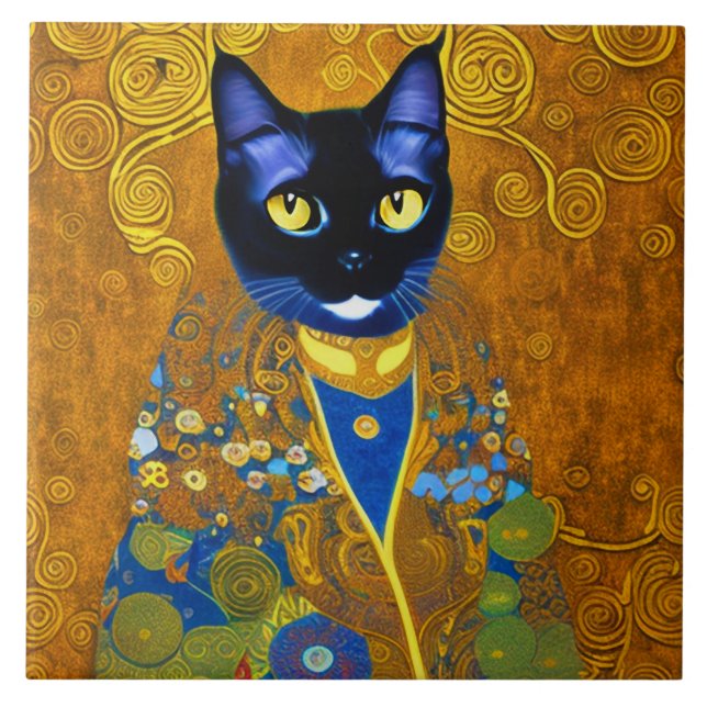 Black Cat in a Burnoose Ceramic Tile (Front)