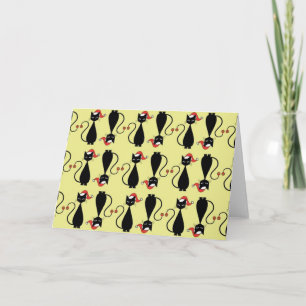 Black Cat in a Christmas Hat Holiday Card