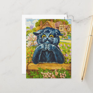 Black Cat in a Garden by Louis Wain Holiday Postcard