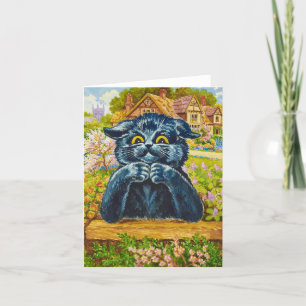 Black Cat in a Garden by Louis Wain Thank You Card