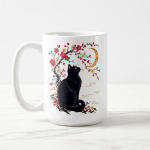 Black Cat in a Japanese Moon Garden Coffee Mug