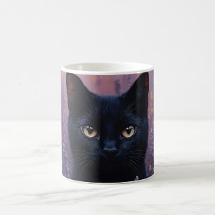 Black Cat in a Lavender Field Illustration Coffee Mug