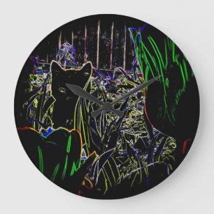 Black Cat in A Neon Garden Wall Clock