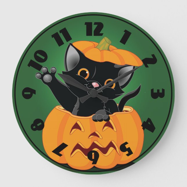 Black Cat In A Pumpkin Clock (Front)