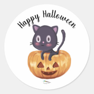 Black Cat in a Pumpkin   Halloween Sticker