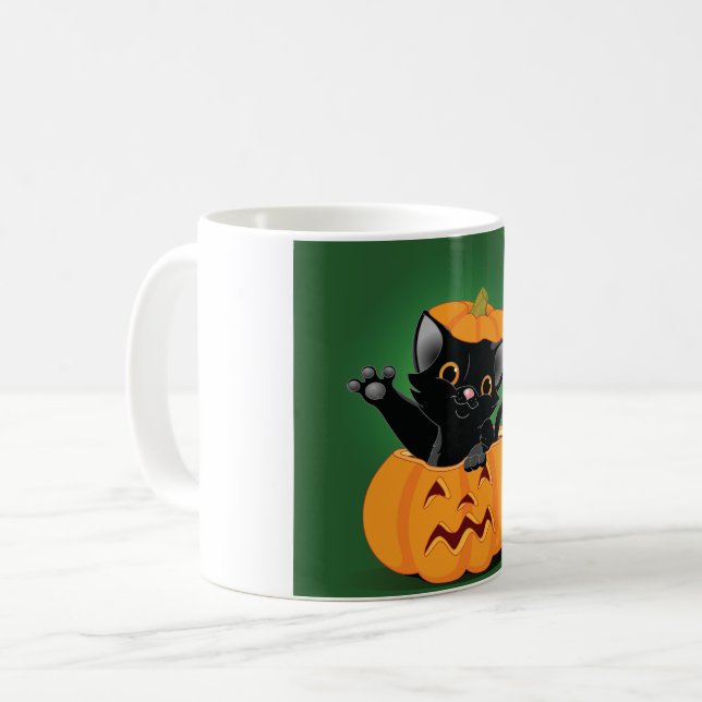 Black Cat In A Pumpkin Mug (Front Left)