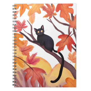 Black Cat in a Tree Fall Autumn Spooky Cute Notebook