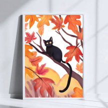 Black Cat in a Tree | Fall Autumn Spooky Cute