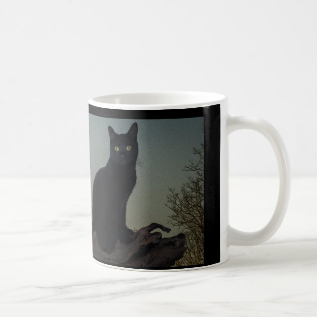 Black Cat in a Tree in Front of a Full Moon Coffee Mug (Right)