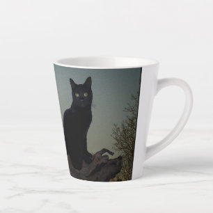 Black Cat in a Tree in Front of a Full Moon Latte Mug