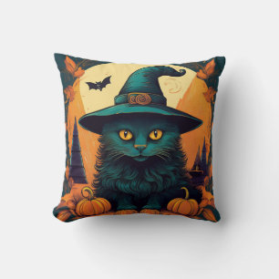 Black Cat in a Witches Hat Cushion