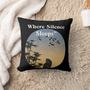 Black Cat in Bamboo Forest Pillow Japanese Zen A