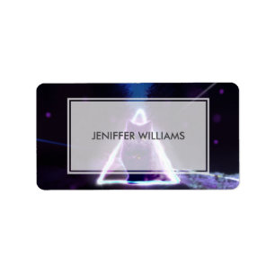 Black cat in blue neon hipster triangle label