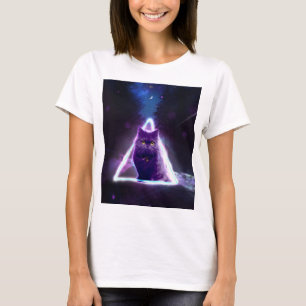 Black cat in blue neon hipster triangle            T-Shirt
