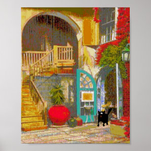 Black Cat In Court Yard Poster