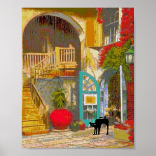 Black Cat In Court Yard Poster