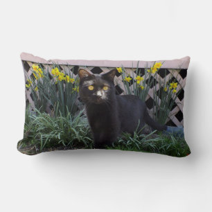 Black Cat In Daffodils Throw Pillow
