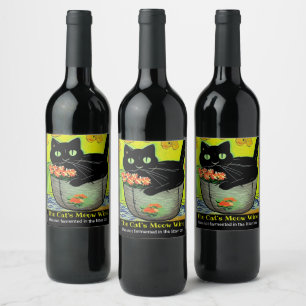 Black Cat in Flower Pot Wine Label