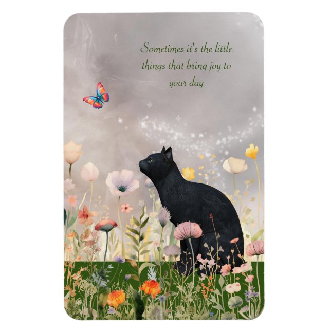 Black Cat in Flowers Magnet (Vertical)
