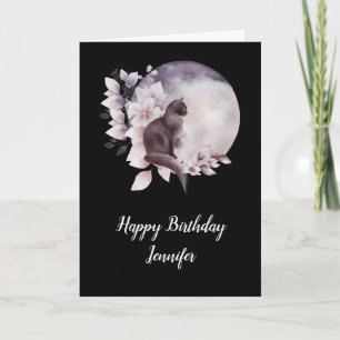 Black Cat in Front of a Magical Full Moon Birthday Card