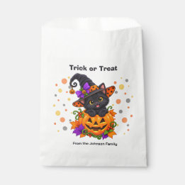Black Cat in Halloween Pumpkin Custom Favour Bag