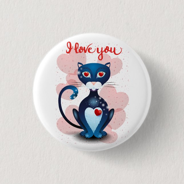 Black cat in Love 3 Cm Round Badge (Front)