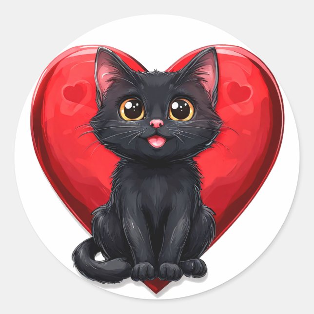Black cat in love classic round sticker (Front)