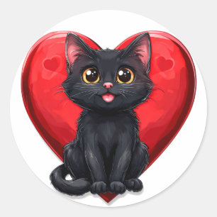 Black cat in love classic round sticker