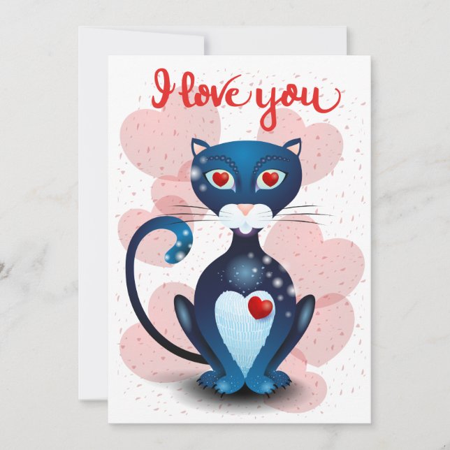 Black cat in Love Holiday Card (Front)
