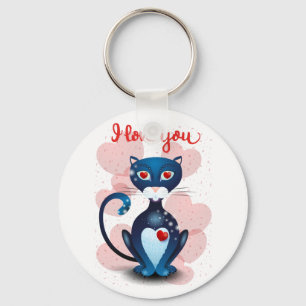Black cat in Love Key Ring