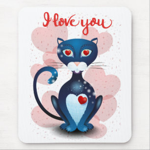 Black cat in Love Mouse Pad