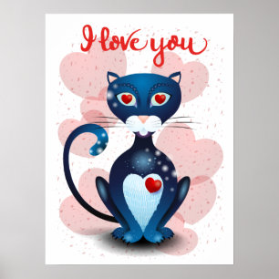 Black cat in Love Poster