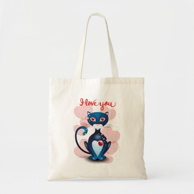 Black cat in Love Tote Bag (Front)