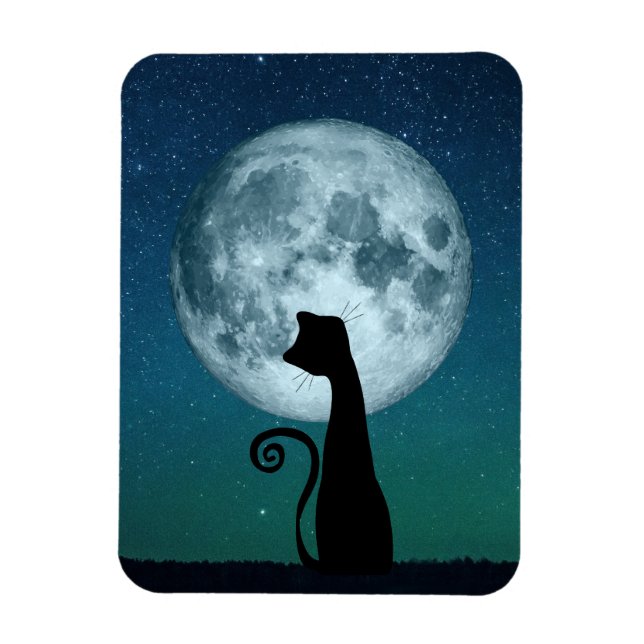 Black Cat in Moonlight Flexible Magnet (Vertical)