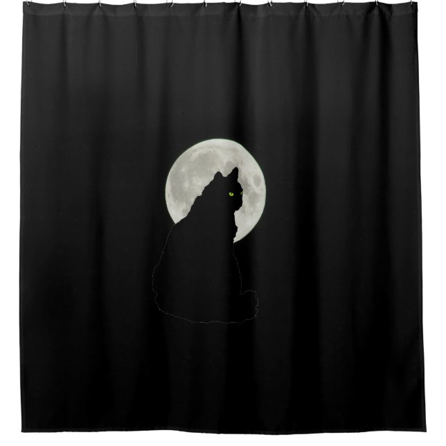 Black Cat in Moonlight Shower Curtain (Front)