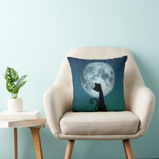 Black Cat In Moonlight Throw Pillow