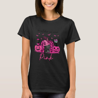 Black Cat In October We Wear Pink Halloween Pumpki T-Shirt
