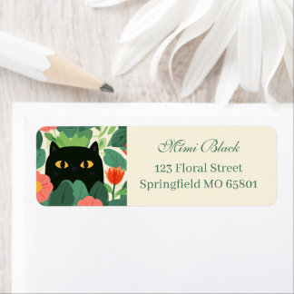 Black Cat In Orange Flower Garden Return Address Label