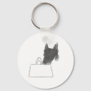 Black Cat In Paper Bag Pencil Art Key Ring
