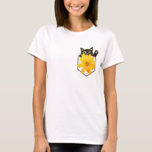 Black Cat in Printed Floral Pocket T-Shirt